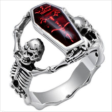 Load image into Gallery viewer, Punk Vintage Vampire Coffin Skull Ring