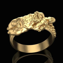 Load image into Gallery viewer, Gold Figure Painful Struggle Heartbreaker Engagement Ring