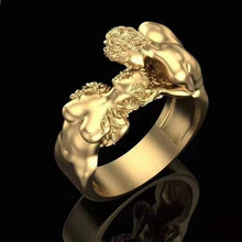 Load image into Gallery viewer, Gold Figure Painful Struggle Heartbreaker Engagement Ring