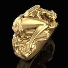 Load image into Gallery viewer, Gold Figure Painful Struggle Heartbreaker Engagement Ring