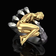 Load image into Gallery viewer, Gold Figure Painful Struggle Heartbreaker Engagement Ring