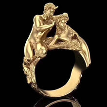 Load image into Gallery viewer, Gold Figure Painful Struggle Heartbreaker Engagement Ring
