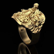 Load image into Gallery viewer, Gold Figure Painful Struggle Heartbreaker Engagement Ring