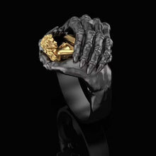 Load image into Gallery viewer, Gold Figure Painful Struggle Heartbreaker Engagement Ring