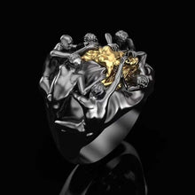 Load image into Gallery viewer, Gold Figure Painful Struggle Heartbreaker Engagement Ring