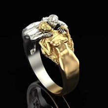Load image into Gallery viewer, Gold Figure Painful Struggle Heartbreaker Engagement Ring