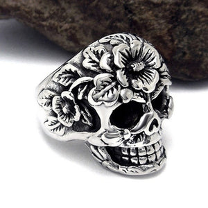 Men Jewelry Vintage Embossed Flower Stainless Steel Mens Punk  Ring