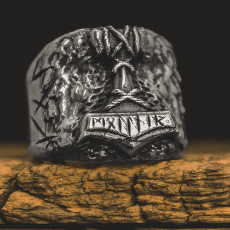 EYHIMD Son of Odin Thor Hammer Biker Ring