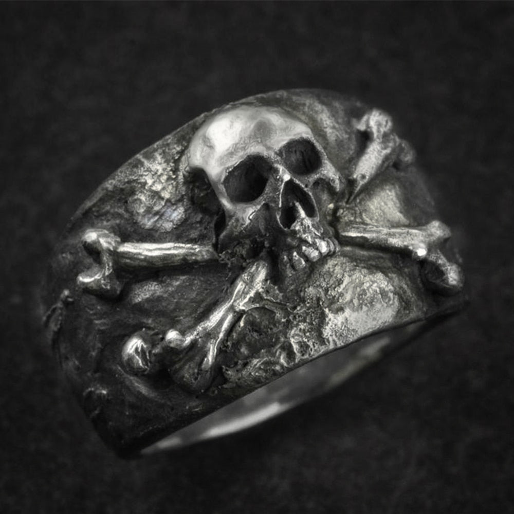 EYHIMD Vintage Crossbones Pirate Skull Ring