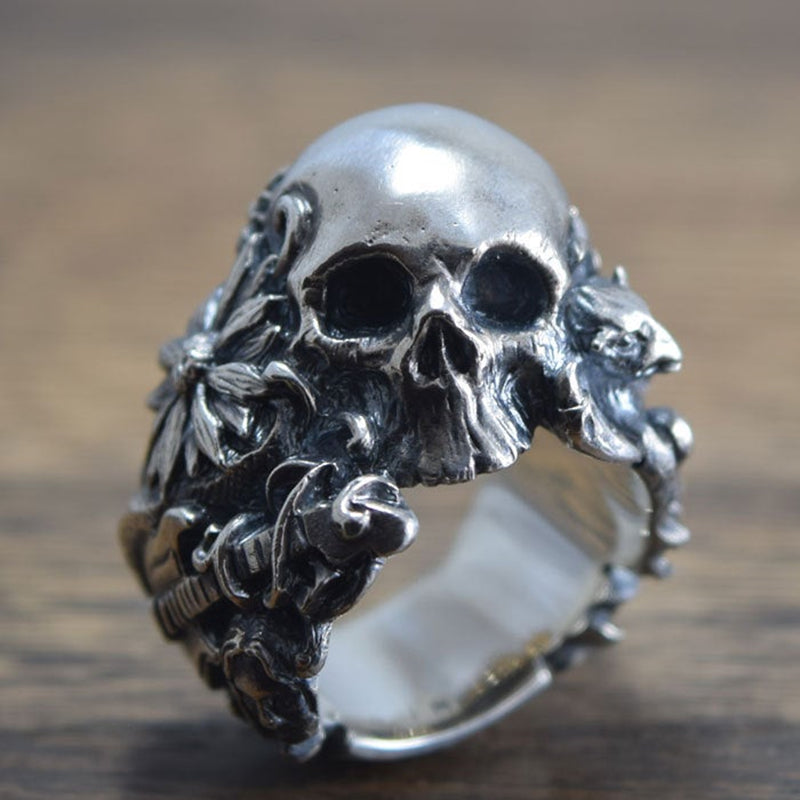 EYHIMD Gothic Music Guitar Flower Skull Ring
