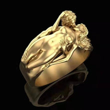 Load image into Gallery viewer, Gold Figure Painful Struggle Heartbreaker Engagement Ring
