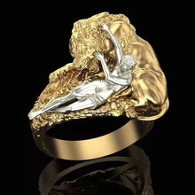 Load image into Gallery viewer, Gold Figure Painful Struggle Heartbreaker Engagement Ring
