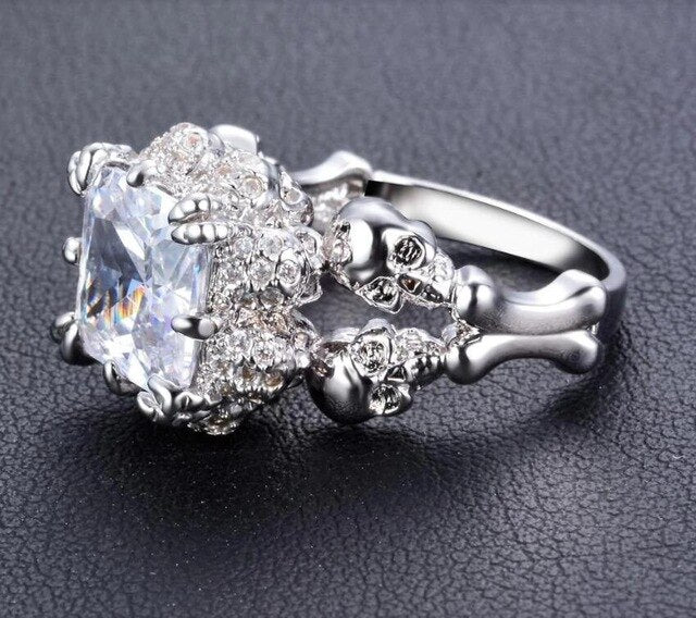 Ghost evil Skull skeleton Hand CZ Ring